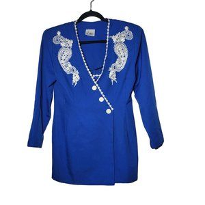 Vintage R&M Richards Womens Blue Crochet Lace 3 Button Blazer‎ Size 10
